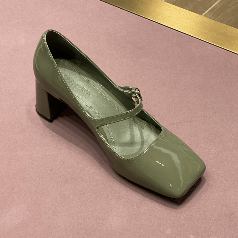 露娜方头浅口粗跟复古玛丽珍女鞋