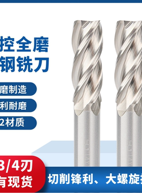 YJ白钢铣刀4刃平底刀全磨高速钢含铝铣刀2刃直柄立铣刀3刃锣洗刀