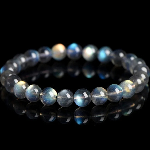 灰月光石7A冰种圆珠拉长石蓝光彩光散珠手串手链diy半成品配件