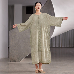 界内界外波点提花纯棉复古做旧宽松长款 连衣裙袍子长裙J42Q354