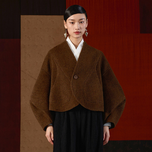 界内界外小众设计感廓形加厚双面羊毛呢解构短款 大衣外套J43D6015