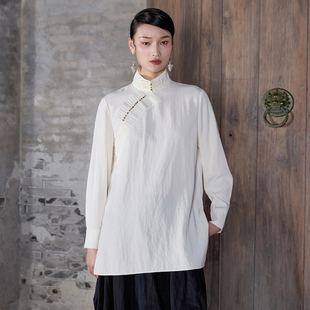 禅服直筒显瘦中国风衬衣J42C6090 衬衫 界内界外新中式 立领宽松长袖