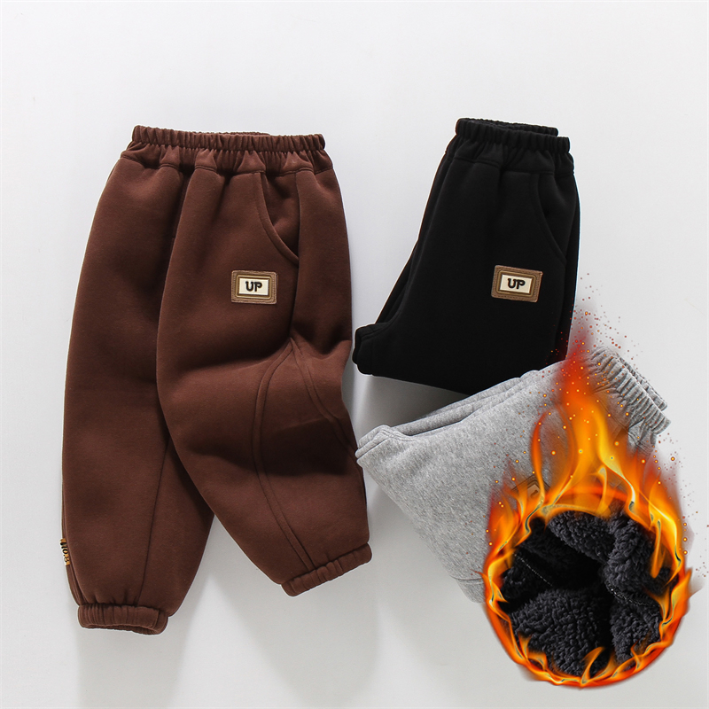 女宝宝冬装洋气倒V型一体绒卫裤