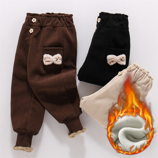 外穿小女孩灯芯绒休闲裤 女宝宝加绒加厚裤 洋气卫裤 新款 子2025冬装