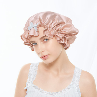 日本原单可爱真丝睡帽帽护发帽子家居月子帽桑蚕丝睡眠发套头巾