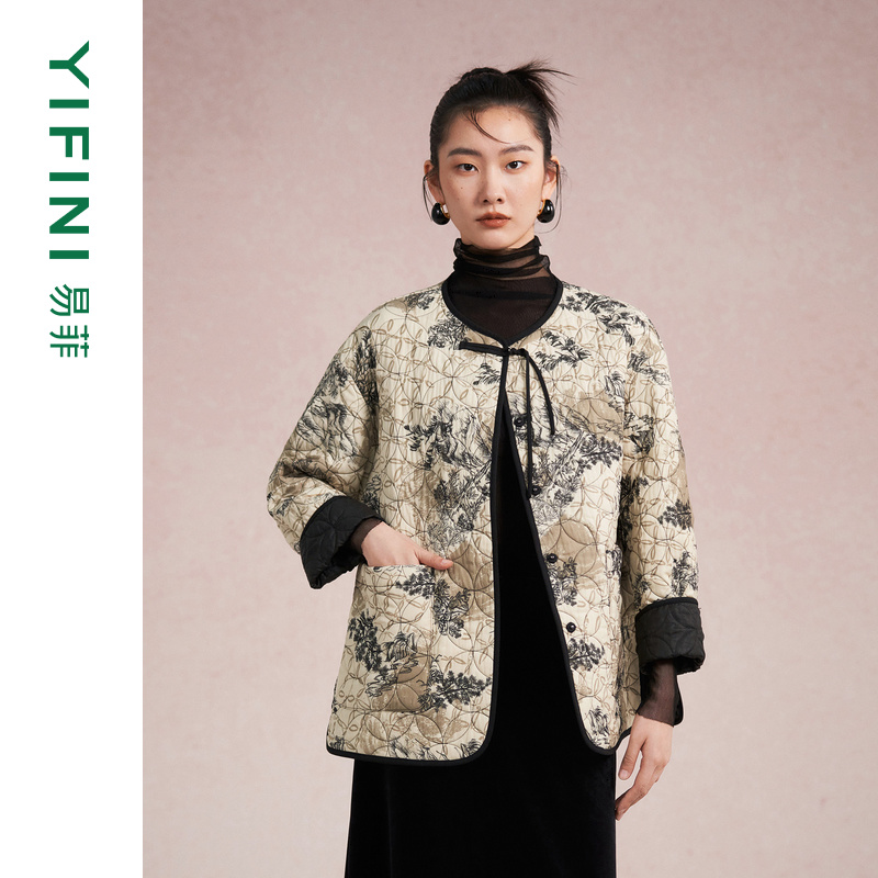 易菲100%桑蚕丝新中式棉服