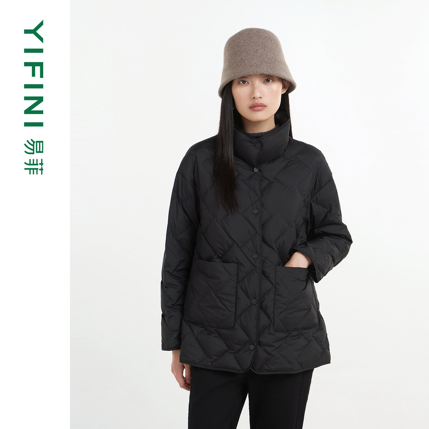 [专柜同款]Yifini/易菲白鹅绒时尚宽松保暖中长款羽绒服女25冬新
