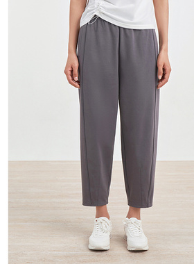 [专柜同款]Yifini/易菲灰色简约松紧腰休闲小脚裤慢跑裤D04K1014