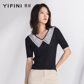 易菲合体短款 百搭针织打底衫 毛衫 新款 Yifini 修身 女夏季 短袖