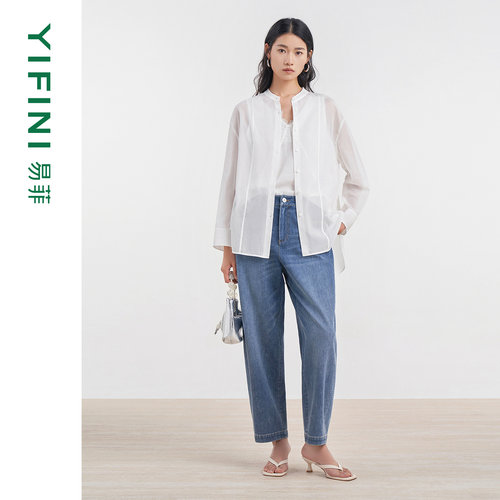 易菲蕾丝V领背心衬衫两件套