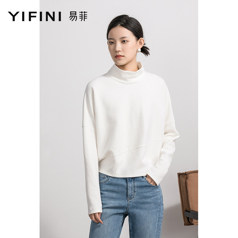 Yifini/易菲宽松立领短款长袖针织衫女春秋新款通勤套头衫