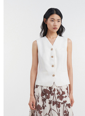 [专柜同款]Yifini/易菲简约V领时尚百搭短款马夹无袖外套D04H1402