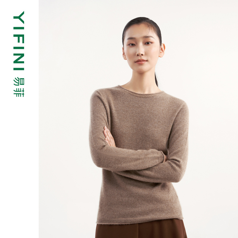易菲圆领保暖100%羊绒针织衫