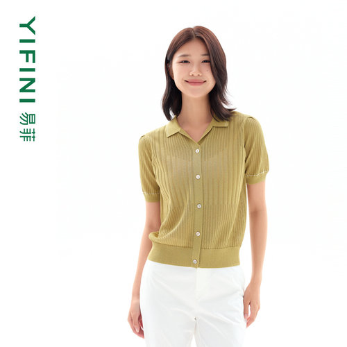 易菲polo翻领百搭短款针织衫