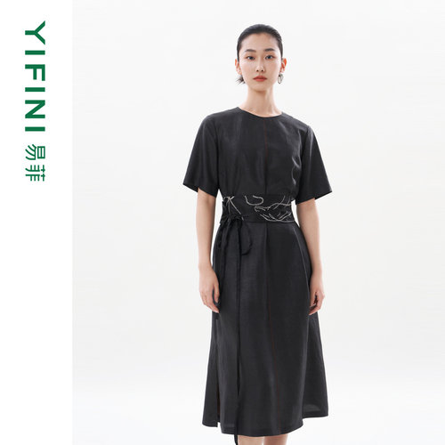 易菲莨绸系列香云纱桑蚕丝连衣裙