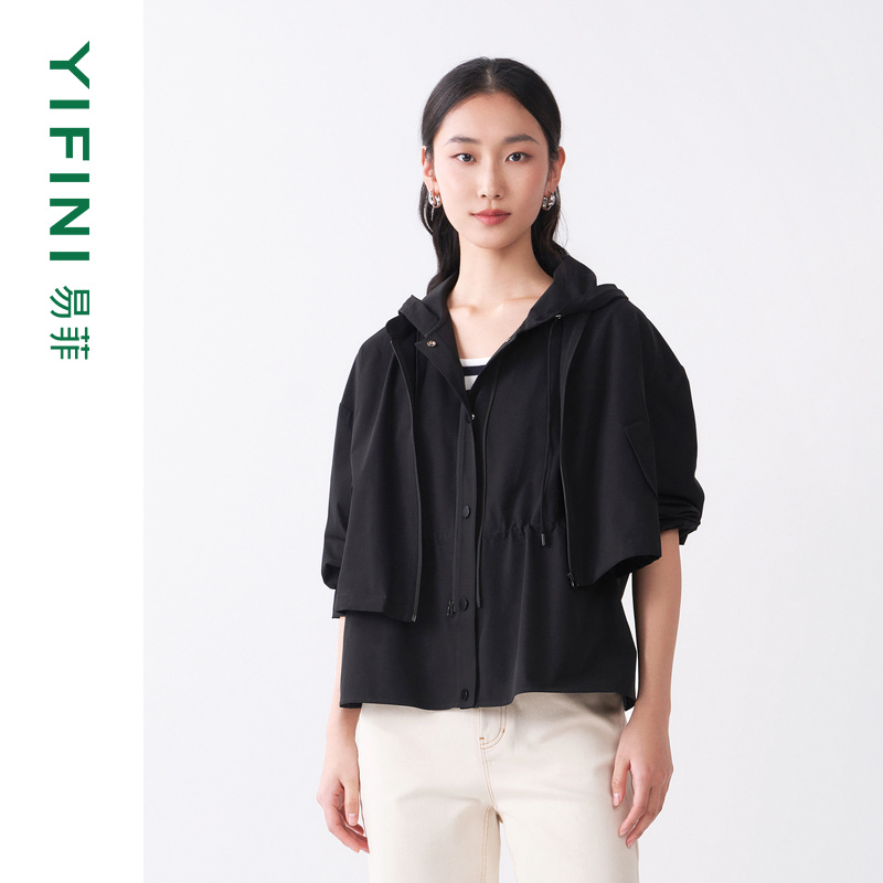 易菲短款休闲连帽两件套外套