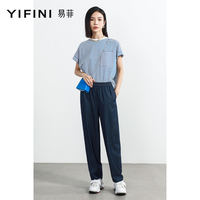 Yifini/易菲简约百搭时尚宽松休闲裤女夏装新款利落直筒小脚