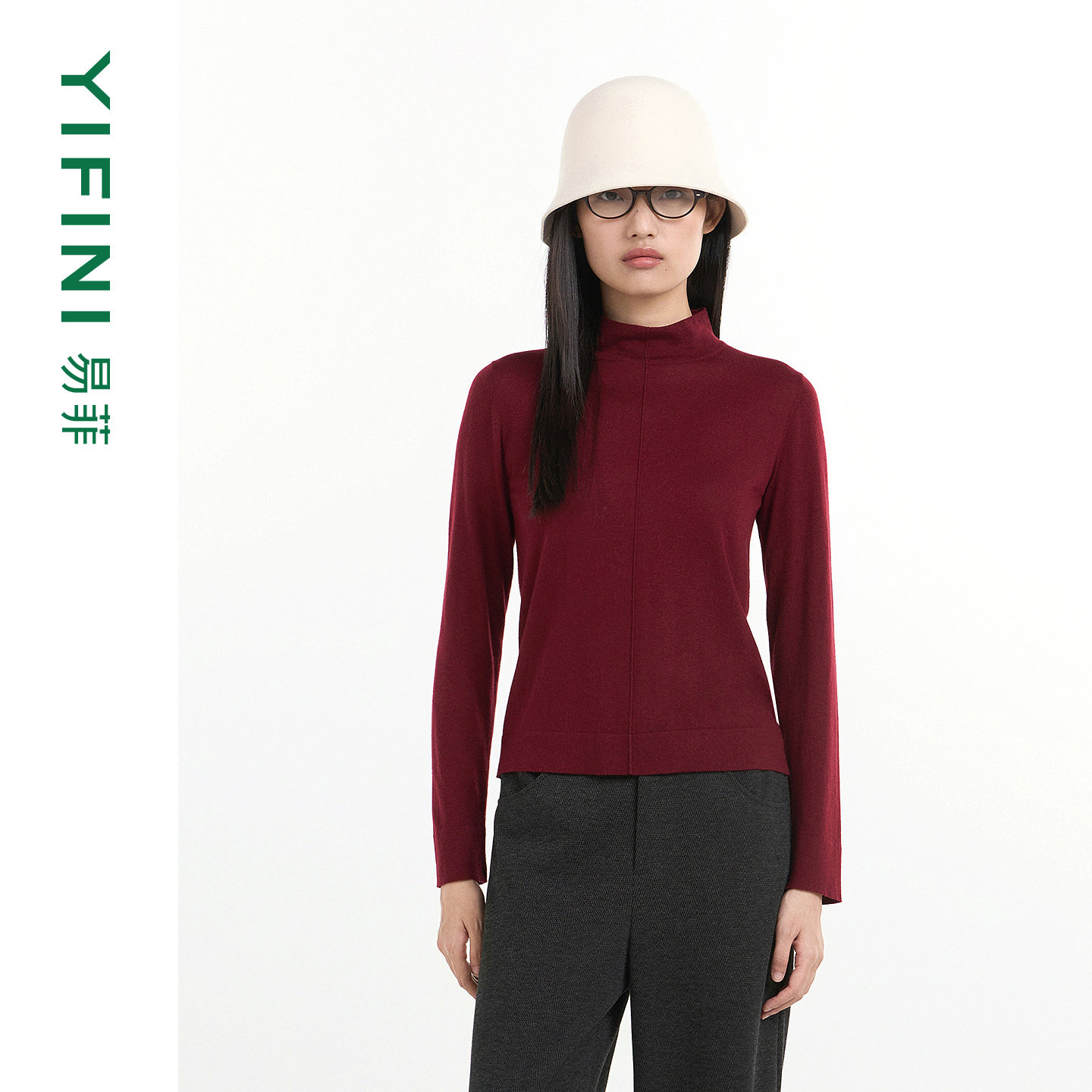 [专柜同款]Yifini/易菲高领醋酸羊绒混纺保暖修身羊绒衫女针织衫,女装/女士精品,羊绒衫,淘宝优惠券,粉丝福利购,淘宝优惠卷