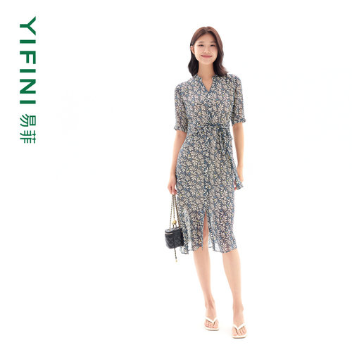 易菲新中式气质桑蚕丝连衣裙