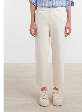 [专柜同款]Yifini/易菲时尚百搭绣花直筒九分牛仔裤女D04K1006