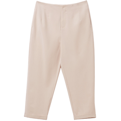 易菲仿麻百搭简约锥型小脚八分裤