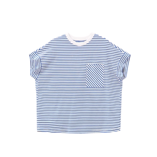 Yifini/易菲宽松通勤经典条纹针织T恤女夏装新款短袖圆领纯棉上衣