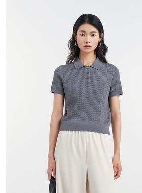 [专柜同款]Yifini/易菲复古绞花三醋酸宽松短款针织毛衫D04M1603