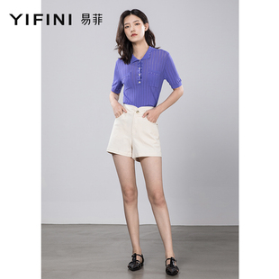 女夏季 毛衫 新款 宽松短款 Yifini 套头针织衫 易菲简约通勤薄款