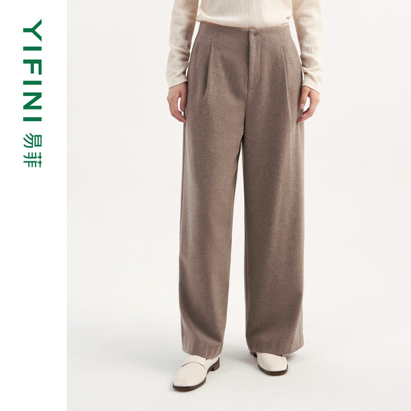 [专柜同款]Yifini/易菲简约通勤绵羊毛混纺阔腿裤休闲长裤女冬新