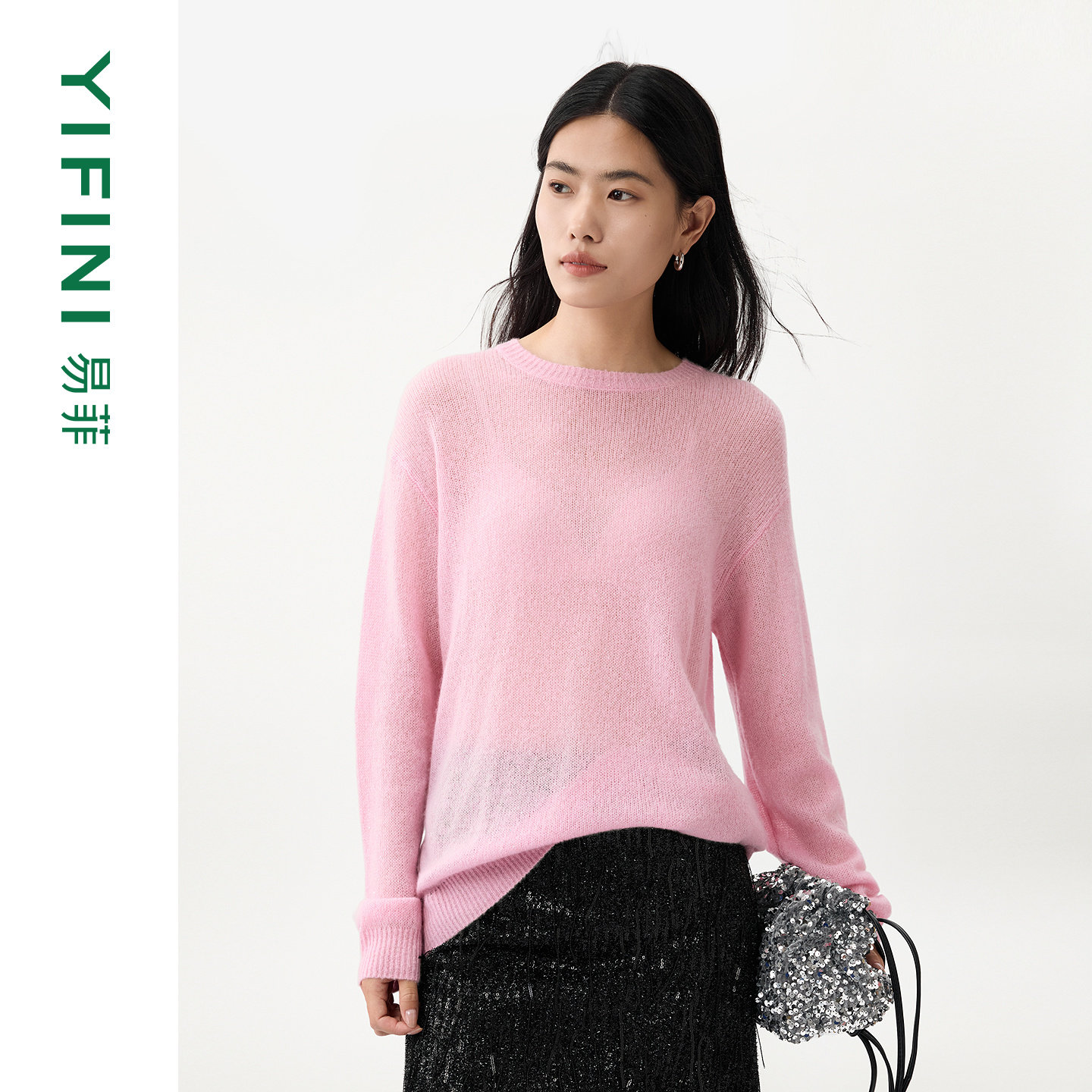 【山羊绒+真丝】专柜同款Yifini/易菲高级感粉色羊绒衫女款26新款,女装/女士精品,羊绒衫,淘宝优惠券,粉丝福利购,淘宝优惠卷