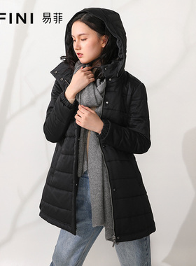 Yifini/易菲冬季一手长棉服外套连帽黑色显瘦棉袄女新款棉衣