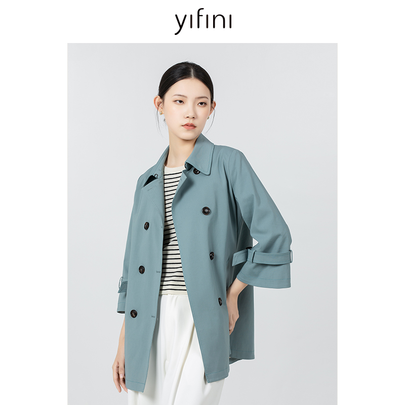 Yifini/易菲休闲通勤宽松外套女春秋新款九分袖风衣韩版薄款