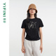 专柜同款 Yifini 易菲手绘印花抽褶修身 百搭T恤时尚 上衣D04Z1021