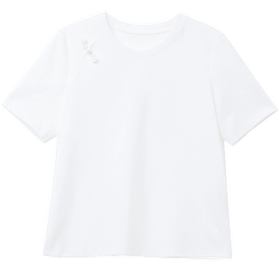 Yifini/易菲旗袍开襟新中式盘扣宽松短款国风圆领T恤女夏装上衣