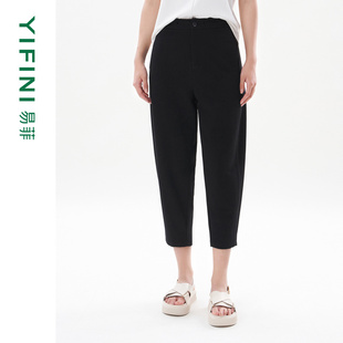 易菲黑色慢跑九分裤 Yifini 夏装 新款 休闲裤 小脚裤 专柜同款