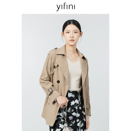 Yifini/易菲韩版通勤中长款风衣外套女春秋新款宽松休闲上衣