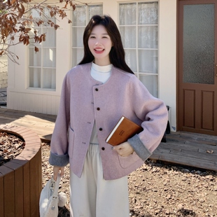 深圳南油欧货双面羊毛羊绒毛呢外套冬赫本风小个子短款两面穿大衣