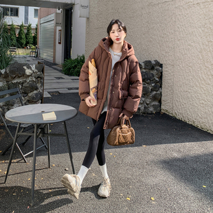 深圳南油欧货中长款减龄遮臀鹅绒连帽羽绒服冬款防寒保暖显瘦外套