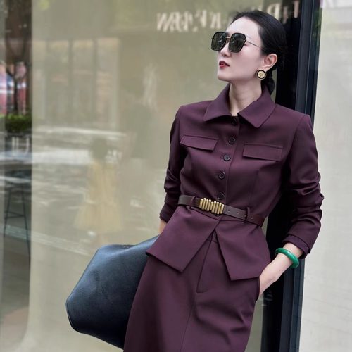 老钱风修身西装外套半裙羊毛套装