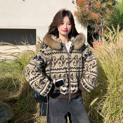 货费尔岛网红炸街连帽羽绒服外套