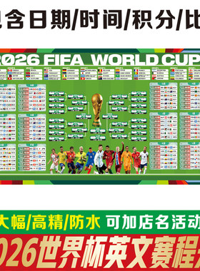2026世界杯美加墨赛程表对阵表晋级图宣传足球装饰英文版跨境海报