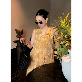 紫紫 沉香见秋 浅中式乌玛风松弛背心裙v领无袖连衣裙女轻奢长裙