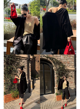 AME 丝绒奶奶袍 中古系列经典松弛银扣披肩袍感外套显瘦大衣黑色