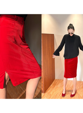 AME 漫漫优雅裙 鸿运系列柔雾精织丝绒侧开叉半裙包臀半身裙小众