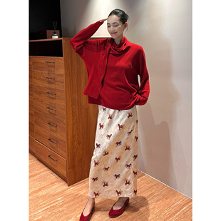 AME 马年礼遇松紧腰赤色红马开叉半身裙包臀小众半裙 赤驹锦绣裙