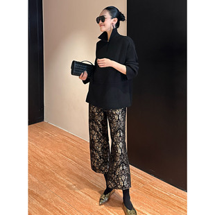 紫紫 中古浮雕裤 肌理之美中古休闲裤雾霭斑驳感高腰直筒裤七分裤