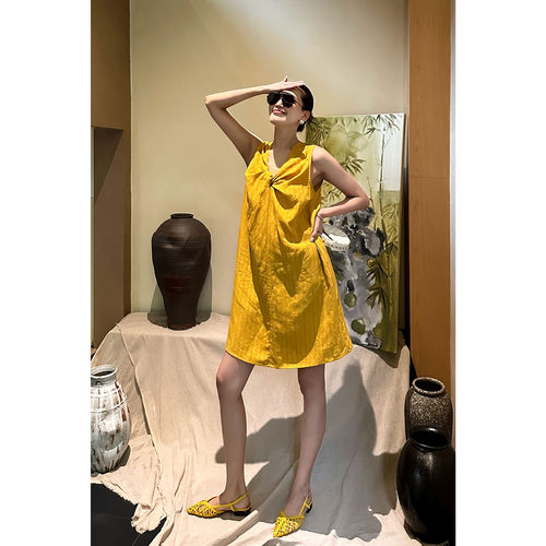 AME蜜糖裙丝麻扭结中古色系
