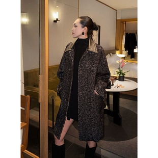 紫紫 黑标茧型大衣 混纺皮领颗粒复古羊毛大衣翻领设计感长袖外套