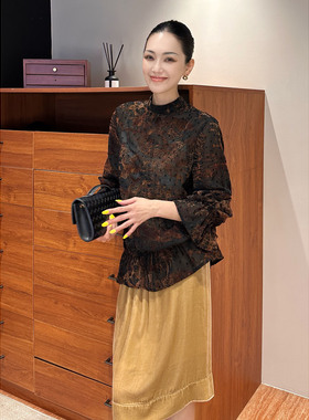 AME 晚秋未晚上衣 柔雾锦纱新波嬉花园立领上衣长袖中式小众单穿