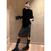 AME 小众设计重工亮片钉珠拼接半身裙侧开叉半裙 海盐特调半裙